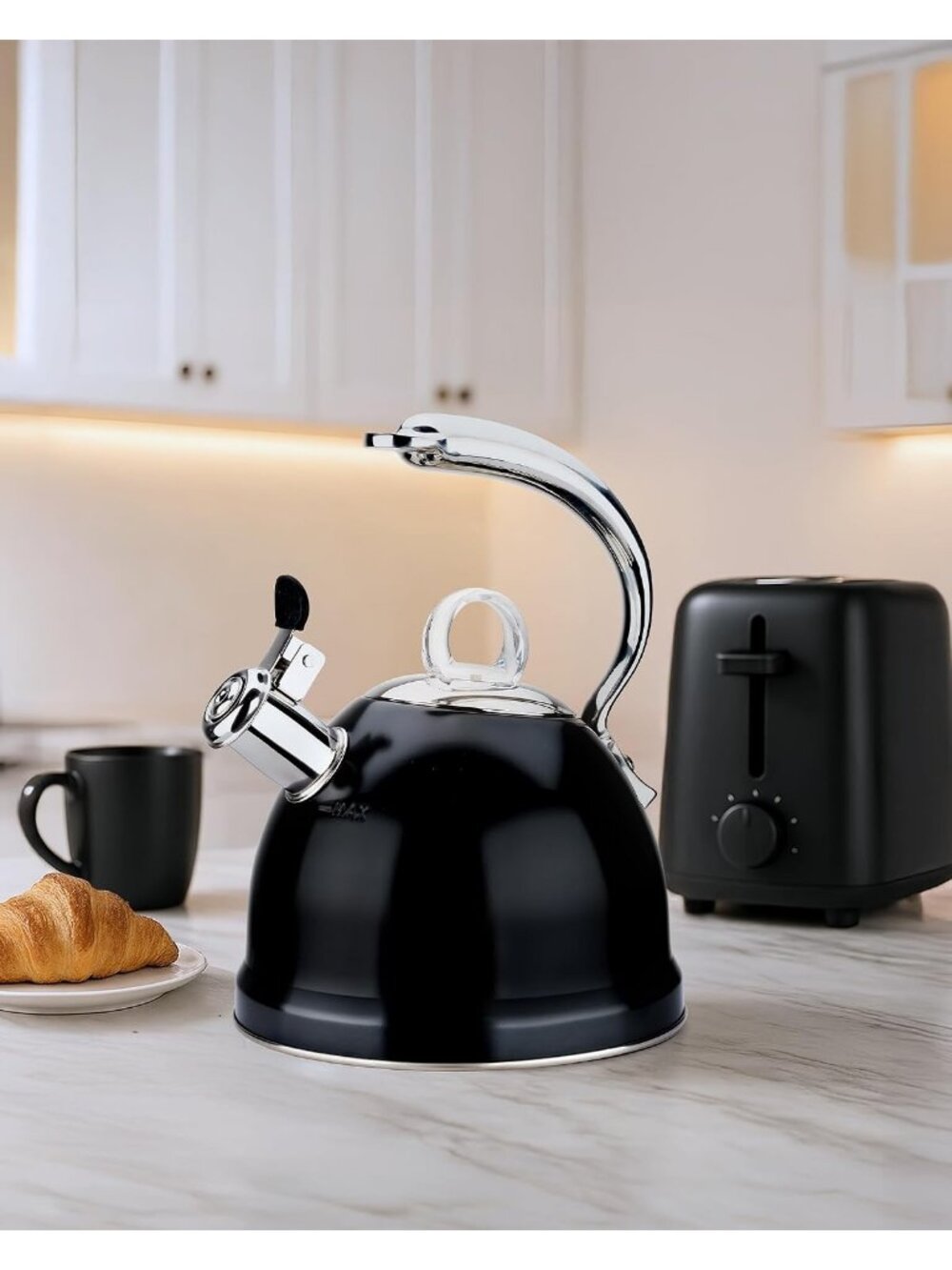 2.5 Qt Stainless Steel Whistling Tea Kettle for Gas, Electric Induction Black - Picture 3 of 7